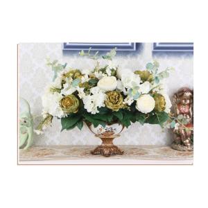 Kunstblumen Künstliche Blumen im europäischen Stil mit Harzvase, künstliche Pfingstrosenblumen-Tischaufsätze, gefälschte Blumensträuße für jeden Anlass