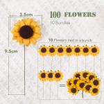 100 stuks kunstzonnebloemen, 3,5 cm, met 90 stickers, decoratieve bloemen, klein met metaaldraad, met steel, feest, bruiloft, doe-het-zelf, plakboek, kaarten, decoratie