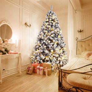 Weihnachtsbaum, 2,3 m, Schnee-Weihnachtsbaum, künstlicher, beflockter Kiefernbaum mit Scharnier, Weihnachtsdekorationsbaum mit hochwertigen PVC-Nadeln und stabilem Metallständer,