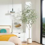 Ficus Benjamina Kunstplant 210 cm, witte pot, nep tropische plastic , groot voor woondecoratie, slaapkamer, tuin (1 stuks)