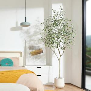 Ficus Benjamina Kunstplant 210 cm, witte pot, nep tropische plastic , groot voor woondecoratie, slaapkamer, tuin (1 stuks)