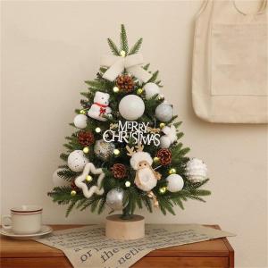 Mini Weihnachtsbaum, Weihnachtsbaumschmuck, Weihnachtsbaum Klein Beleuchtet, mit Weihnachtsschmuck und Holzsockel für Weihnachtsurlaub Party Home Office Decor (Weiß Set,45 cm)