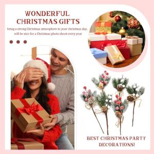 Kunstbessen, 10 stuks decoratieve takken met bessen, kerstbessen, bessenprikkers, hulstbessentakken, kerstbessenstelen, voor kerstboom, krans, arrangement, woondecoratie, wit