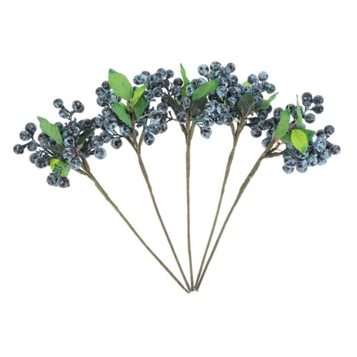 5St künstliche Beeren langstielige Beerenpflücker Beerenstängel Weihnachtsschaumbeere künstliche Blumen künstliche blüten Simulation Beerenzweig Heidelbeerstiel Plastik Blue