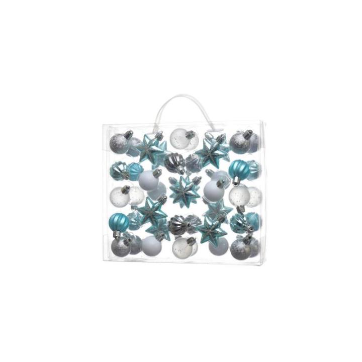 - 44-delige set - ballen - sterren - kerstversiering - turquoise, zilver, wit - ca. 3cm