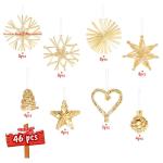 Strohsterne Christbaumschmuck 46-teiliges,Weihnachtsbaumschmuck Stroh mit Natürlichen Akzenten,Handgemacht Weihnachtsbaum Deko aus Stroh mit Schöner Box,Dekoration für Weihnacht