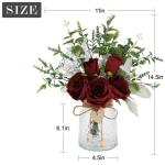 met vaas kunstmatige rode roos bloemen in vaas nep eucalyptus plant bloemstuk voor tafel middenstukken, babyshower, thuis keuken kantoor coffeeshop decoraties