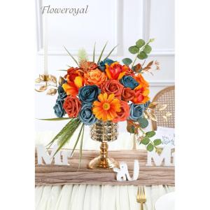 Künstliche Blumen Combo Orange Blumen Mix Seidenblumen Gefälschte Rosen mit Stielen für DIY Hochzeit Brautsträuße, Babyparty, Blumenarrangement, Tischdekoration, Heimdekoratio