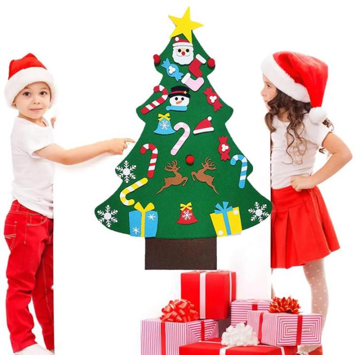 Filz Weihnachtsbaum Set DIY Filz Weihnachtsbaum Set Falt Filz Weihnachtsbaum Dekoration DIY Filz Deko Weihnachtsbaum Für Kinder mit Abnehmbaren Hängenden Ornamenten für Home/Tü