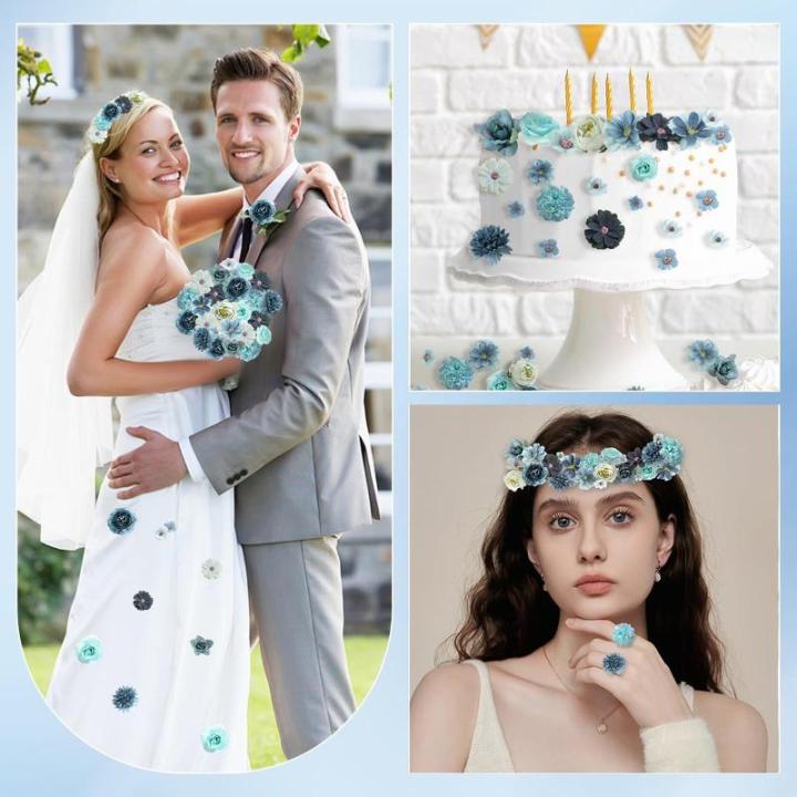 20 stuks kunstrozenkoppen, enkele lange rozen, kunstrozen, kunstrozen voor decoraties met steel, voor bruiloft, feest, thuis, blauw