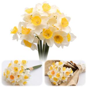 6 stuks kunstmatige narcissen, nep zijden bloemen nep narcissen herfst voor balkon tuin huis woonkamer doe-het-zelf bloemstuk