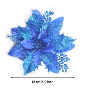 GL-Turelfies 12 STK. Glitzer Weihnachtsblumen (15cm/5,9'') mit 12 STK. Clips Künstliche Weihnachtsstern Blumen Weihnachtsbaum Blumenschmuck Weihnachtsbaum Ornamente (Blau)