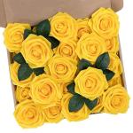 Kunstbloemen, rozen, 25 stuks rozen decoratie met stelen, kunstbloemen, herfstbloemen, bloemendecoratie voor doe-het-zelf, bruiloft, boeketten, bruid, thuis, herfstdecoratie, geel