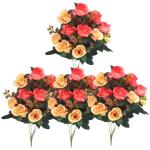 4 bundels begraafplaatsbloemen voor graf, sinaasappel, cemetery-bloemen voor graf, kunstrozen voor graven, 12 bloemkoppen, zijden gedenkbloemen voor graf, kunstbloemen 11,8