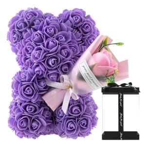 Valentijnsdag rozenbeer cadeau voor haar rozenbeer schattige teddybeer, kunstrozenbeer met rozenboeket, romantische rozen teddybeer cadeau voor Kerstmis