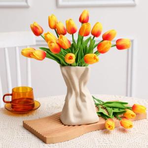 12 stuks latex kunsttulpen - nep-tulpen, , nep-tulpen, bloem met natuurlijke touch voor thuis, kantoor, bruiloftsdecoratie (rood en geel)