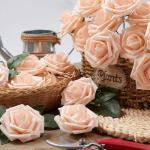 Kunstbloemen, rozen, 25 stuks, kunstrozen met stelen, kunstbloemen, rozen voor bruiloft, thuis, feest, babyshower, Valentijnsdag, decoratie, blush