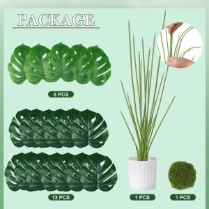 Kunstpalmbladeren, plant in pot, 18 takken, 71 cm, kunstmatige tropische monstera-planten, groene bladeren, Hawaiiaanse Monstera-plant, splitphilo-plant, grote groene plant