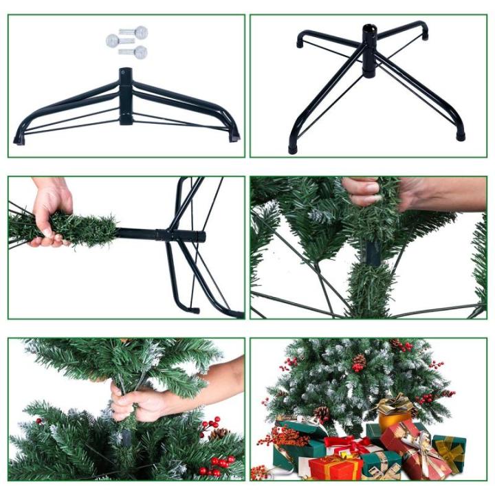 Kerstboom van 2,1 m met dennenappels en bessen, 2,1 m PVC kunstmatige kerstboom met sneeuw stroomden tips kerstdecoratie staande kerstboom voor binnen buiten groen en wit