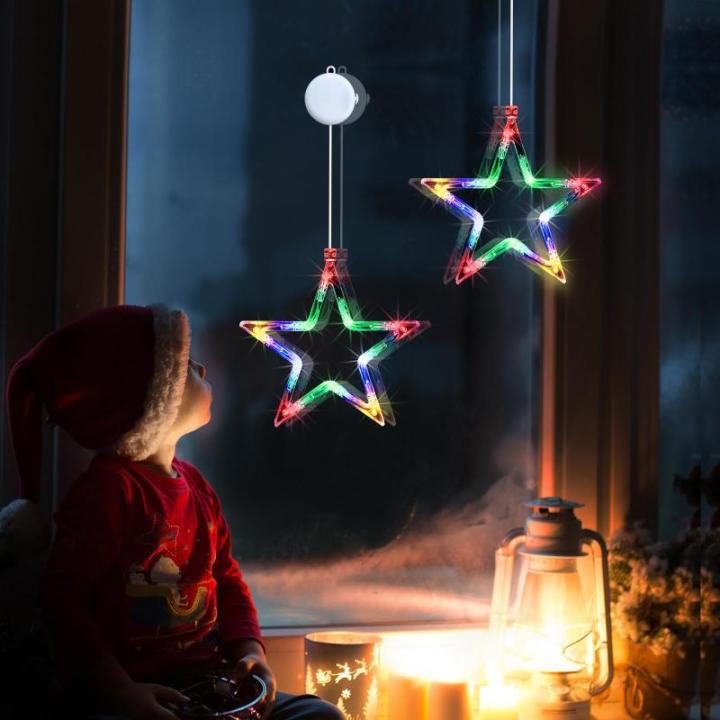 Kerstverlichting - 10 LED-lichtgordijnen, op batterijen werkende kerstverlichting, kleurrijk, timer, decoratieve kerstverlichting voor kerstboom, raam, deur, bruiloft, bar (2 stuks