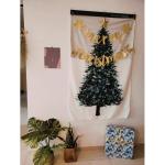 Xmas Tree Tapestry met LED Star Light Merry Christmas Achtergrond Muur Opknoping Art Tapestries voor Fotografie Deken Festival Decor (Klein)