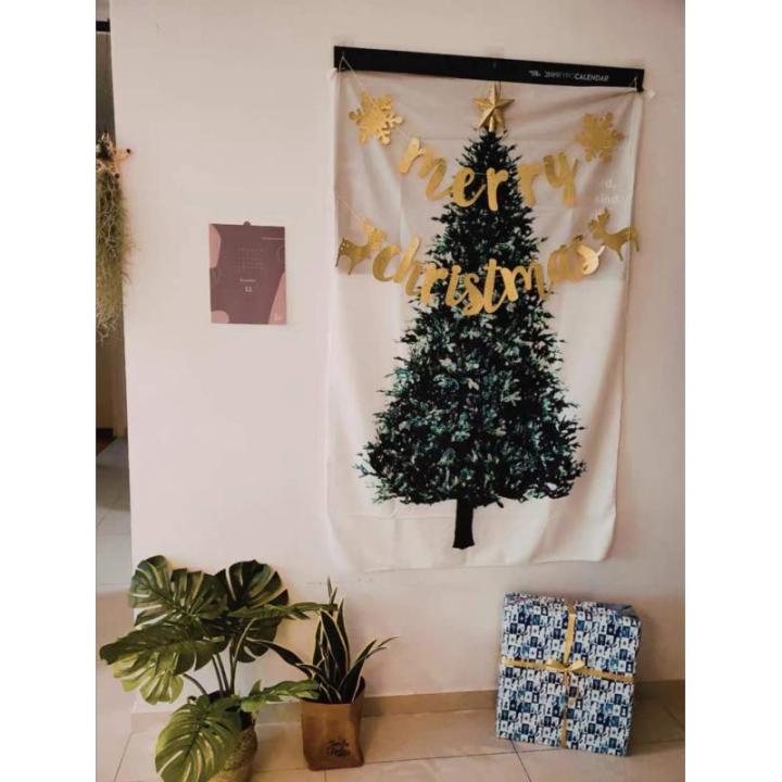 Xmas Tree Tapestry met LED Star Light Merry Christmas Achtergrond Muur Opknoping Art Tapestries voor Fotografie Deken Festival Decor (Klein)