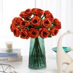 10 stuks kunstmatige rozenbruine bloemen, realistisch boeket, neprozen met enkele steel voor thuis, feest, bruiloft, boeket (verbrand oranje)