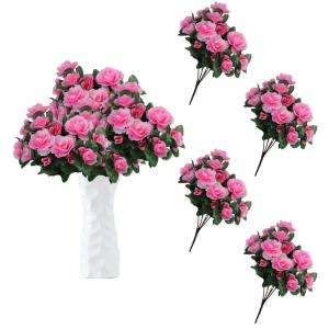 Künstlicher Blumenstrauss Azalee 33 cm Pink Kunstpflanzen Kunstblumen Künstliche Blumen Pflanzen Kunstblumenstrauß für Zuhause Tisch Büro 0516