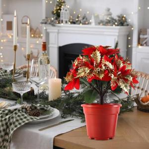 Künstlicher Weihnachtsstern Im Topf mit Licht, Künstliche Bonsai-Blume, Topfpflanze mit Topf für Weihnachtsfeier, Weihnachten, Urlaub, Zuhause, Esstisch, Büro, (B)