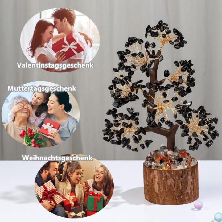 Obsidiaan, boom, edelstenen, kristallen boom, decoratie, zwarte kristallen, steen, grote levensboom, geldboom, kristal, geluksbrenger, boom, houten sokkel, esoterisch, geschenken v