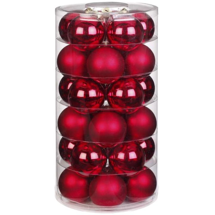 Inge Glazen | Mooie van glas | 30 ballen in doos | kerstboomversiering kerstboomversiering (ossenbloed | rood glans/mat)