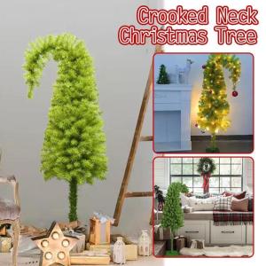 Beleuchteter Weihnachtsbaum mit Metallständer, 90 cm, skurriler, gebogener grüner Weihnachtsbaum mit Lichtern, einzigartige geschwungene Form, Weihnachtsbaum, Weihnachtsparty Dek