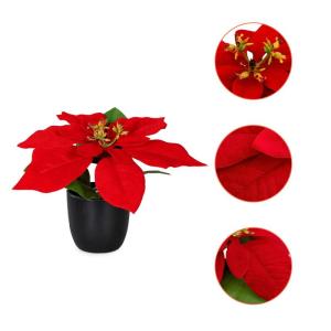Poinsettia Kunstkerstster in zwarte pot, 20 cm, set van 3 kunstbloemen in natuurgetrouwe replica, kerstbloem, decoratie, plant, zijdebloem, kunstplant, winterbloem met fluweelachti