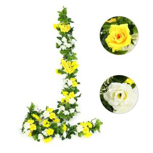 2 stuks 2 stuks 2 voet tweekleurige kunstmatige rozenslinger, hangende zijden bloemen, voor binnen en buiten, bruiloft, muur, badkamerdecoratie (geel, 13 koppen)