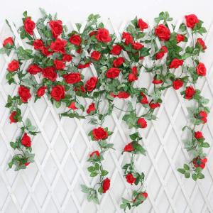 guirlande met kunstrozen, 2 stuks, 220 cm, hangende bloemen van zijde voor outdoor, indoor, bruiloft, badkamer en wanddecoratie (rood)