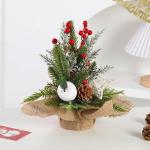 Kunstkerstboom, 30 cm, kunstkerstboom met bessen, sneeuwbedekte kerstversiering voor zelfgemaakte tafel-kerstdecoraties, wit