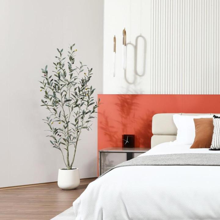 Olijfboom, kunstplant, 150 cm, kunstplant met levensechte vruchten, kunstolijfboom in witte pot, indoor decoratie (1 stuks)