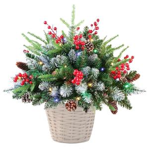 Weihnachtsbaum-Gartenstecker, Weihnachtsbäume für den Außenbereich,18 Zoll beleuchteter Pflanzgefäßfüller für den Außenbereich - 8 Blitzmodi und Timer-Pflanztöpfe zum Fül