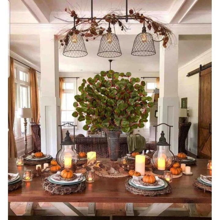 6 stuks kunsttak eucalyptus kunstdecoratie, groene eucalyptusbladeren, herfstdecoratie voor bruiloft, tafelopzetstuk, bloemstuk, herfstdecoratie
