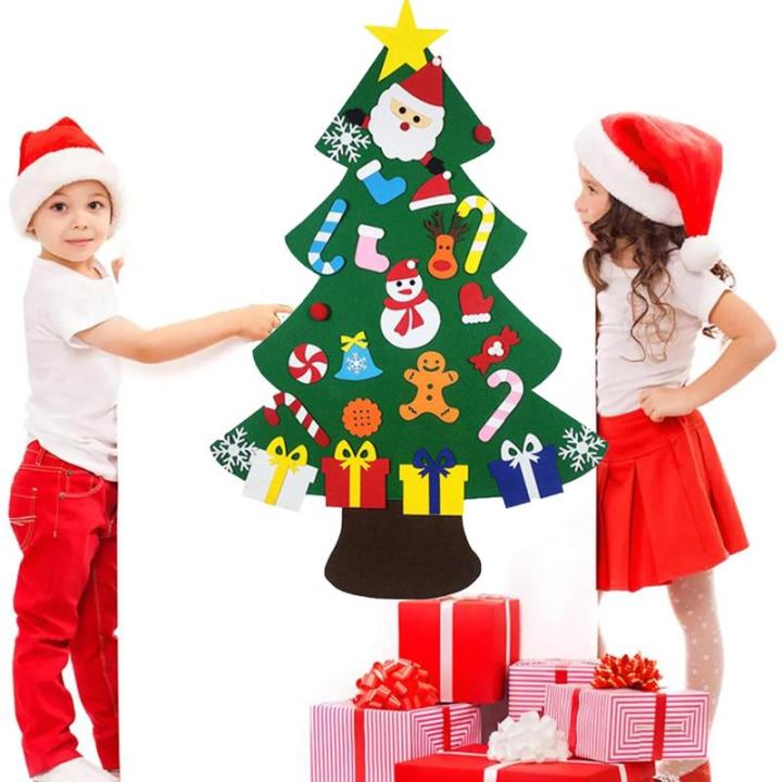 Filz Weihnachtsbaum Set DIY Filz Weihnachtsbaum Set Falt Filz Weihnachtsbaum Dekoration DIY Filz Deko Weihnachtsbaum Für Kinder mit Abnehmbaren Hängenden Ornamenten für Home/Tü