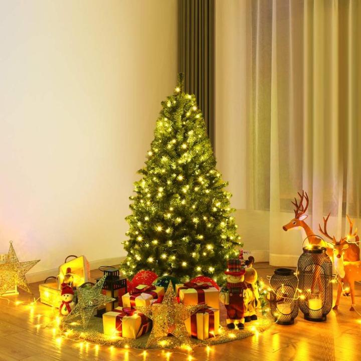 Künstlicher Weihnachtsbaum mit LED Beleuchtung, Tannenbaum Grün aus PVC Nadeln, Christbaum mit Klappbarem Metallständer, Christemas Tree 11 Lichtmodi /5 Farbwechsel (150 cm)
