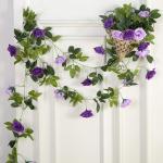 2 stuks 240 cm lange tweekleurige kunstrozenslinger-ranken, hangende zijden bloemen, voor buiten- en binnen, bruiloft- en muurdecoratie (paars)