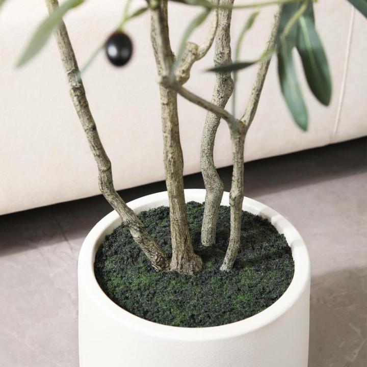 Olijfboom, , 210 cm, kunstplant met levensechte vruchten, kunstolijfboom in witte pot, indoor decoratie (1 stuks)