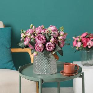4 bossen kunstmatige bloemen pioen zijde pioenrozen boeketten nep bloemen boeketten bruiloft decoratie thuis tafel keuken kantoor tuin bruids groen (Cameo bruine knop)