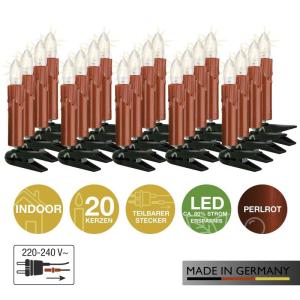 Lichtsnoer kerstboom, 20 boomkaarsen, 13,3 m, made-in-Duitsland, lichtketting met stekker, deelbaar, kerstverlichting met filament, kerstboomkaarsen 814033