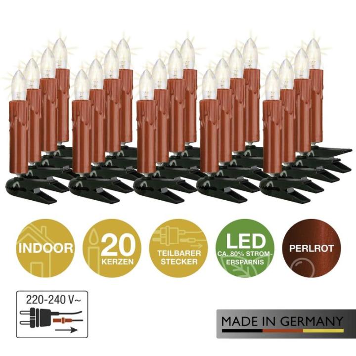 Lichtsnoer kerstboom, 20 boomkaarsen, 13,3 m, made-in-Duitsland, lichtketting met stekker, deelbaar, kerstverlichting met filament, kerstboomkaarsen 814033