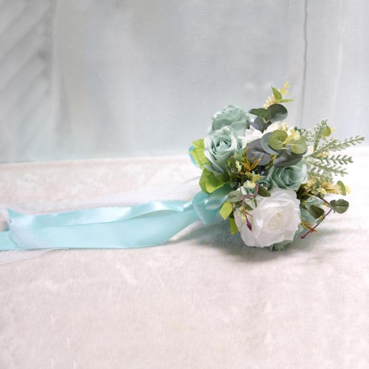 Künstlicher roter Rosen-Blumenstrauß mit Spitzenband, Blätter, Simulationsstrauß für Valentinstag, Hochzeit, Braut, Requisiten, Geschenk