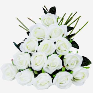 Kunstrozen, 15 stuks, kunstbloemen, net echt, lange stem, kunstrozen voor doe-het-zelf bruiloftsdecoratie, bruidsboeket, tuin, feest, hotel, kantoor, decoratie, rozen (wit)