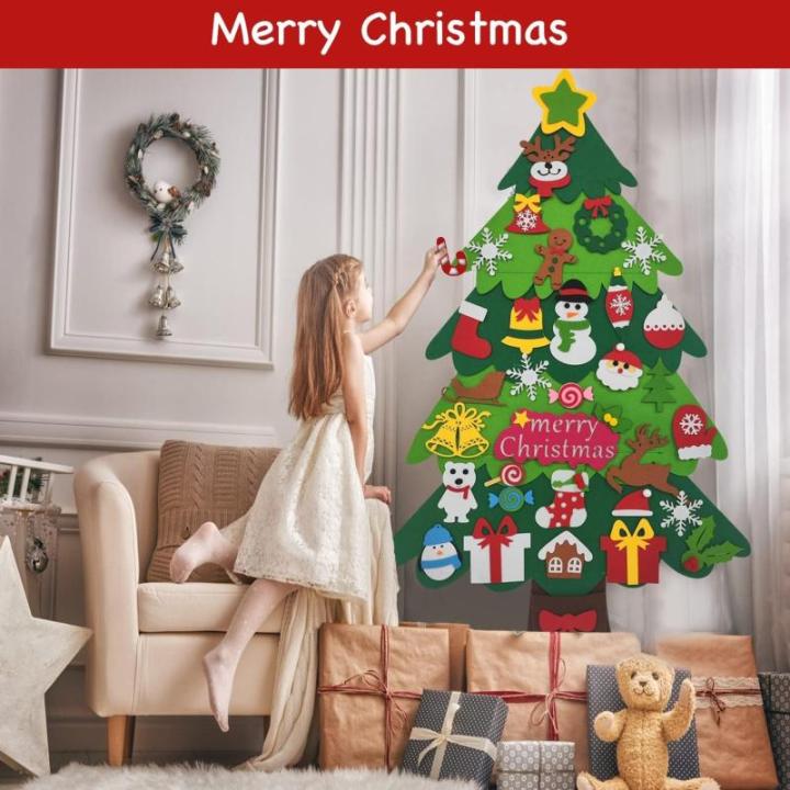 Vilten kerstboom, 10 m, doe-het-zelf vilten kerstboomset voor kinderen, kerstdecoratie, hangende decoratie met afneembare hangende ornamenten, vilten kerstboom voor thuis/deur/muur