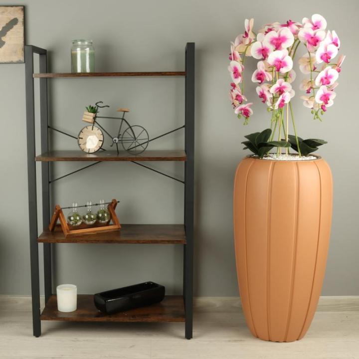 Kunstorchidee cascade boeket crèmerosa in pot, terracotta, 112 cm hoog, rubberen bloemen, 5 scheuten, decoratie voor thuiskantoor